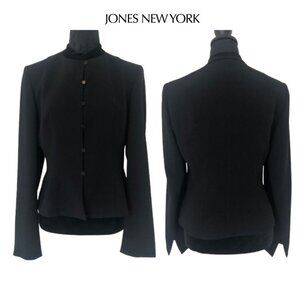 Like New-Jones New York Womens Black Velvet Collar Button Up Blazer Suit Size 6